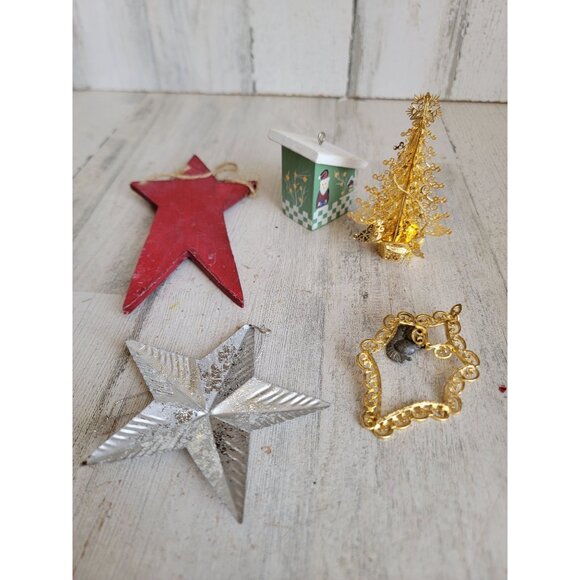 Vintage star tree golden trim variety ornament Xmas set birdhouse - Picture 7 of 9